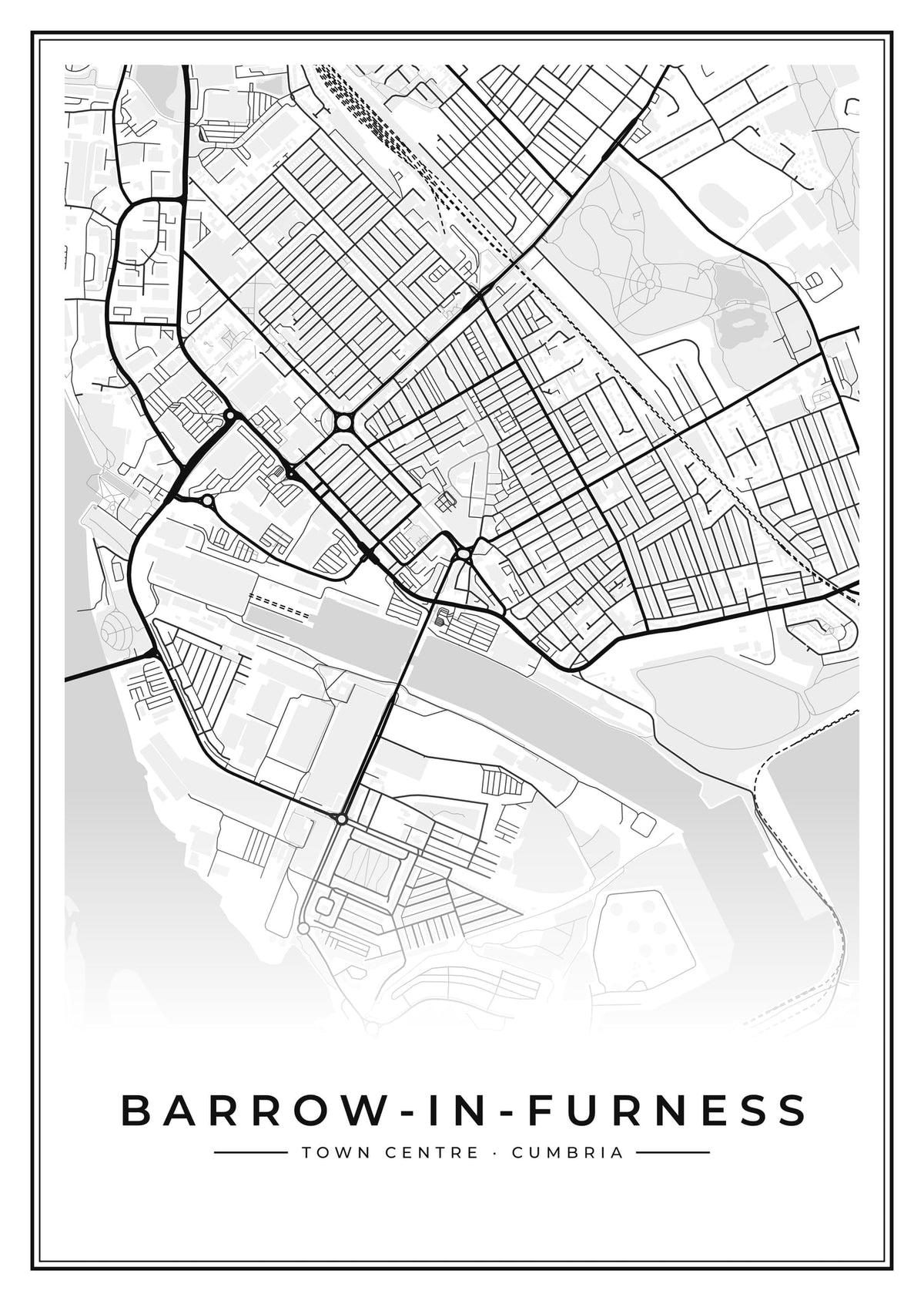 Street map poster of Barrow-in-Furness town centre, Cumbria