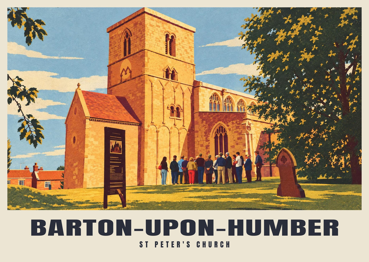 St Peter's Church, Barton-upon-Humber poster, Retro Railway style