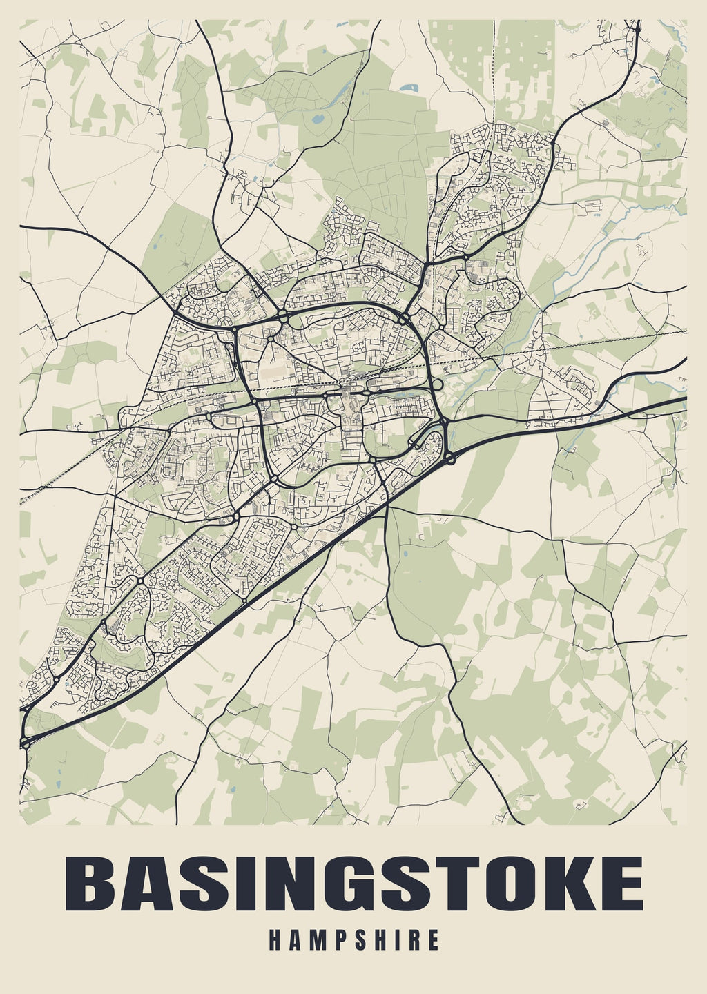 Street map poster of Basingstoke, Hampshire