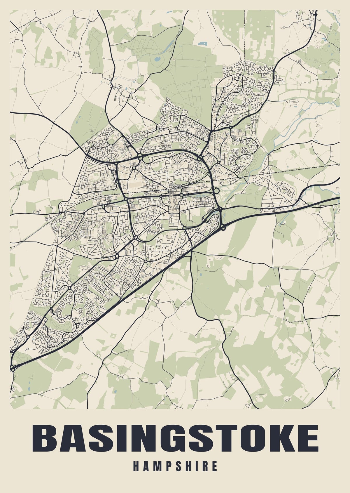 Street map poster of Basingstoke, Hampshire
