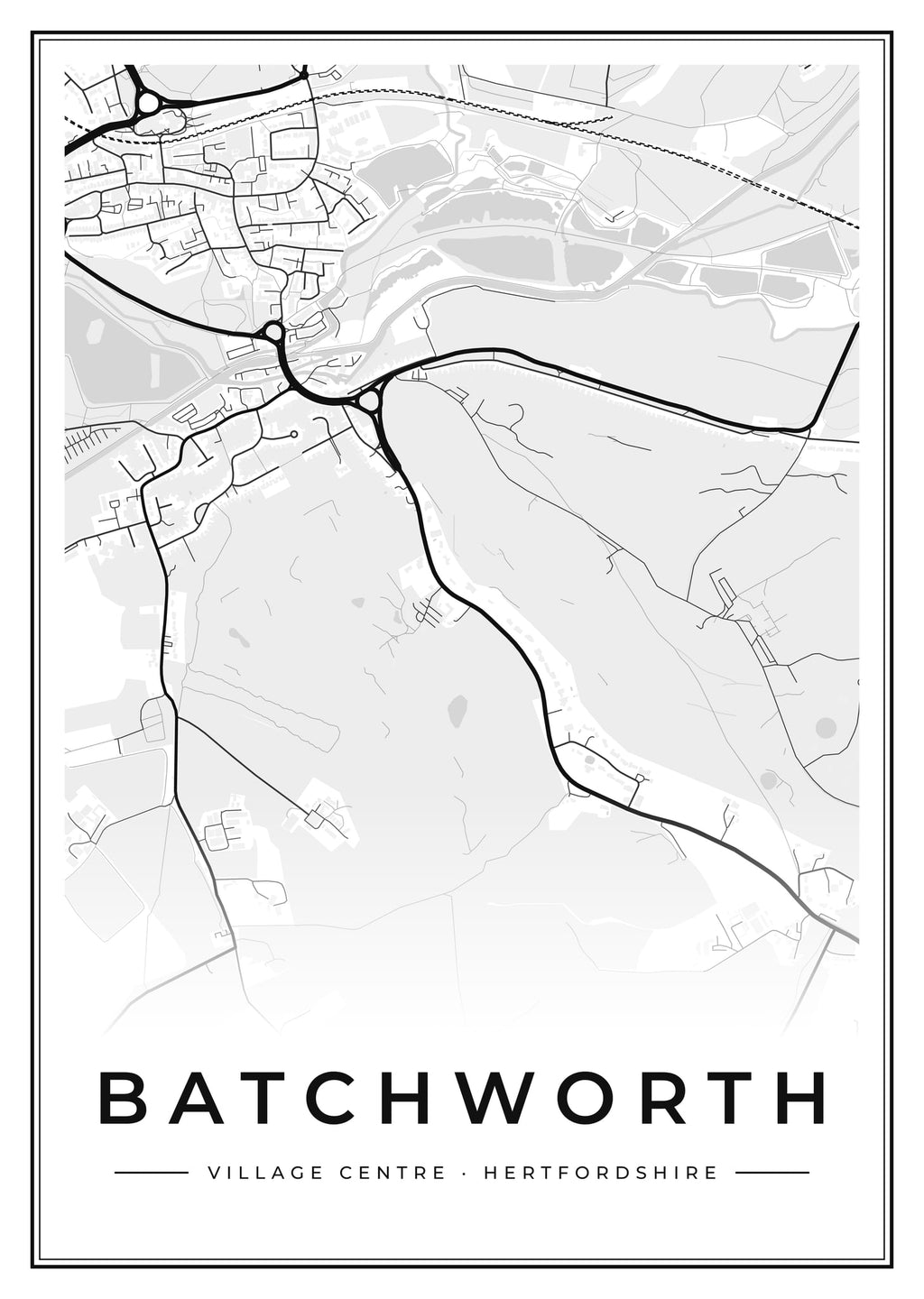 Street map poster of Batchworth village centre, Hertfordshire