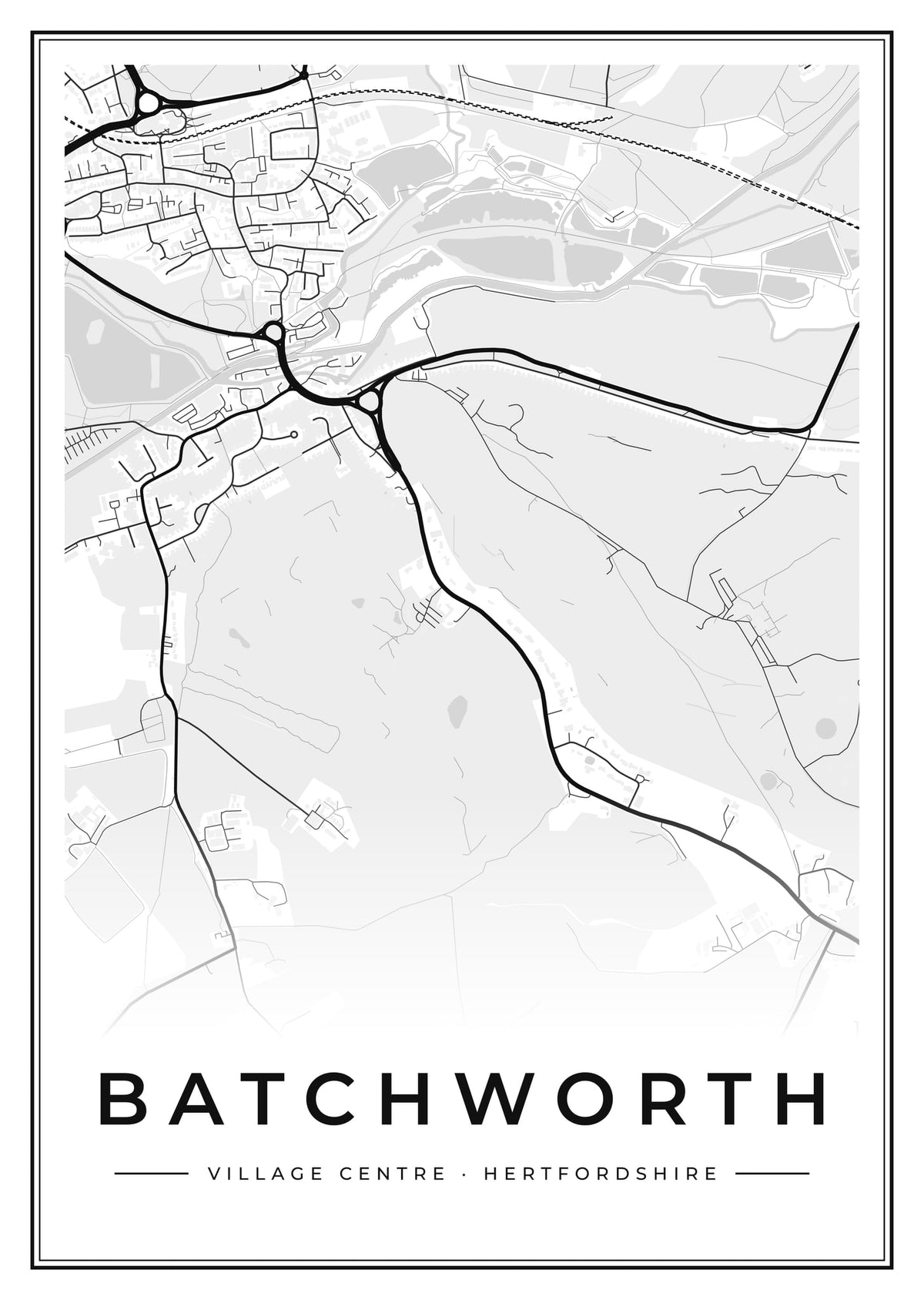 Street map poster of Batchworth village centre, Hertfordshire