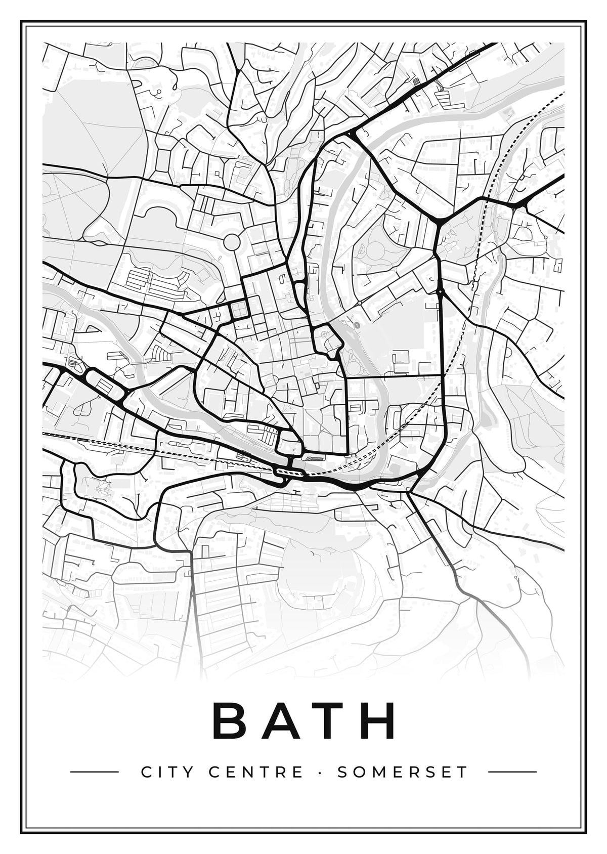 Street map poster of Bath city centre, Somerset