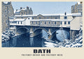 Pulteney Bridge and Pulteney Weir, Bath poster, Winter style
