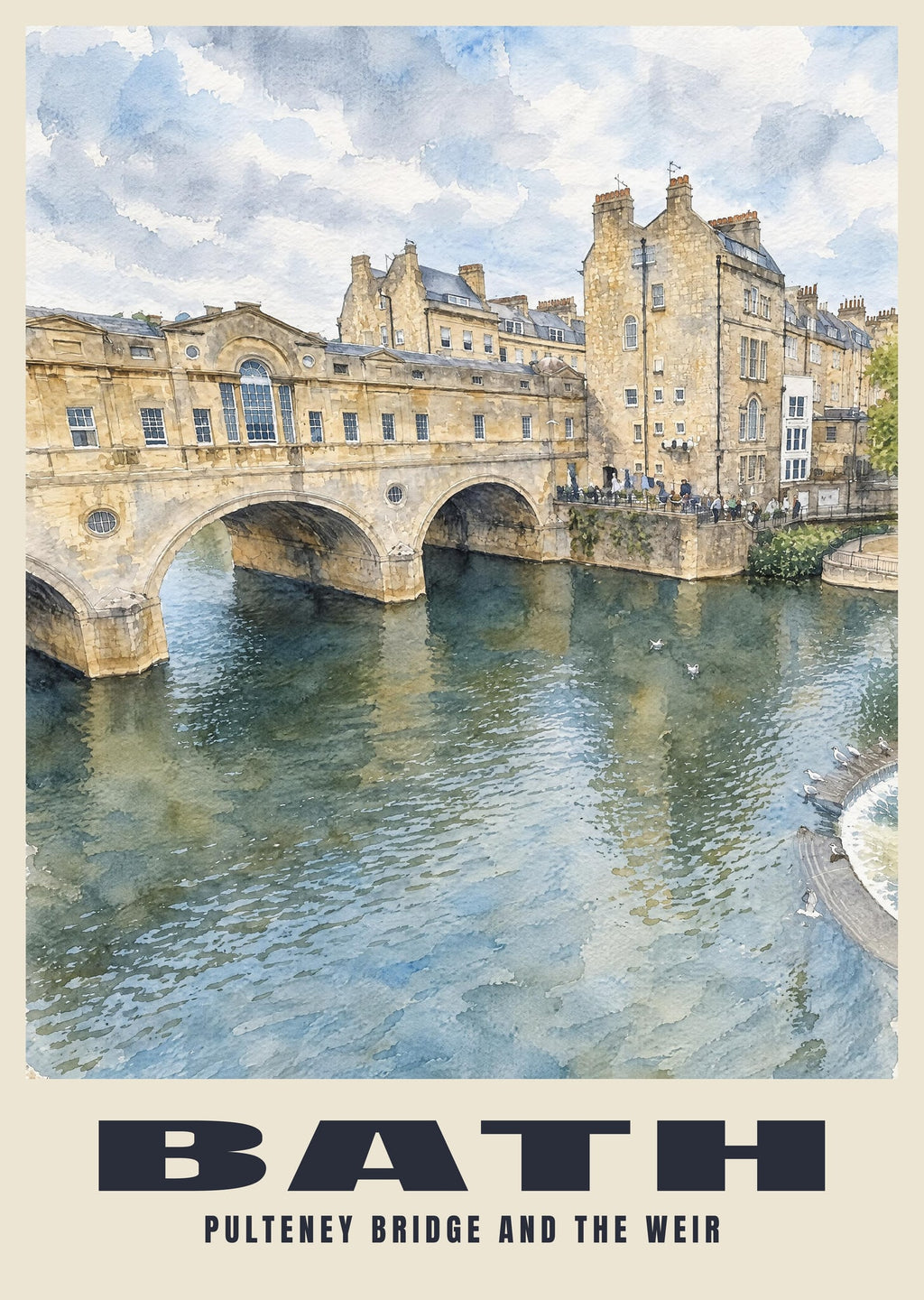 Pulteney Bridge, Bath poster, English Watercolour style