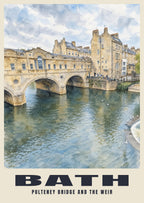 Pulteney Bridge, Bath poster, English Watercolour style