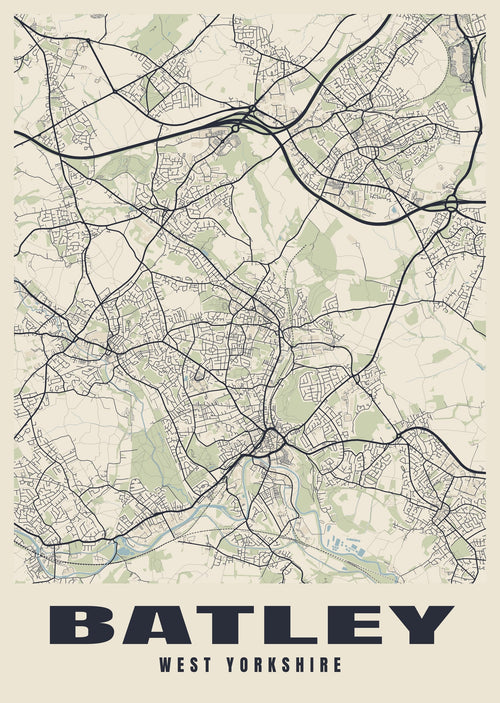 Street map poster of Batley, West Yorkshire