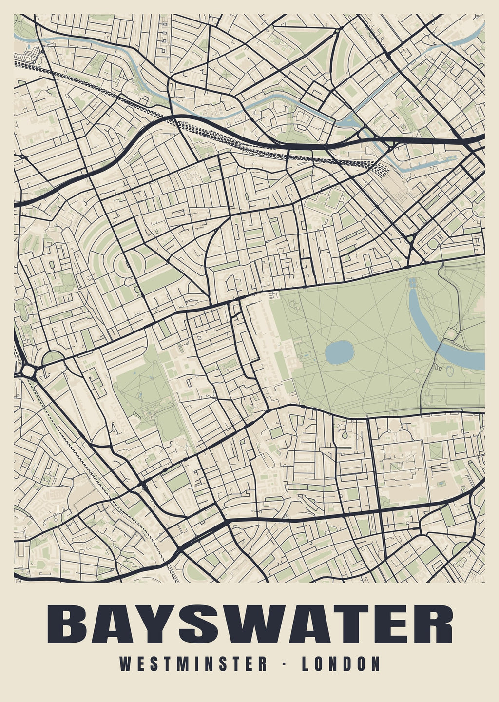 Heritage street map poster of Bayswater, Westminster, London