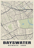 Heritage street map poster of Bayswater, Westminster, London