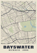 Heritage street map poster of Bayswater, Westminster, London