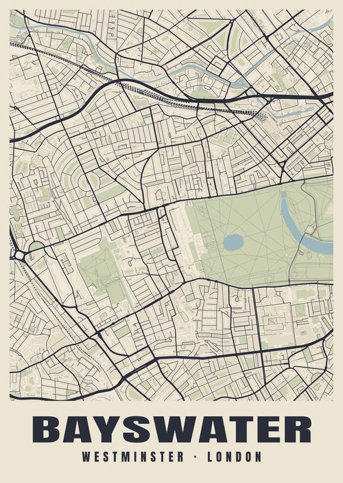 Heritage street map poster of Bayswater, Westminster, London