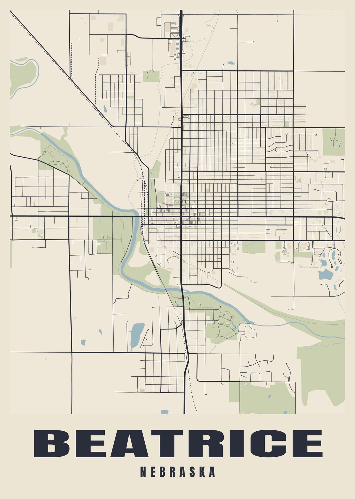 Street map poster of Beatrice, Nebraska