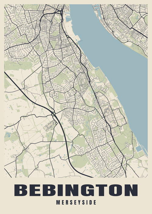 Street map poster of Bebington, Merseyside