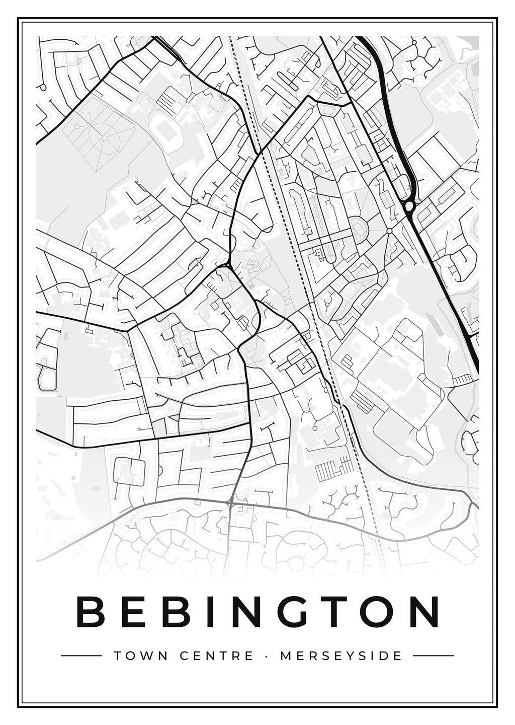 Street map poster of Bebington town centre, Merseyside