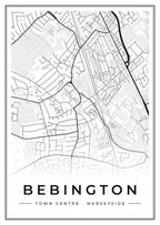 Street map poster of Bebington town centre, Merseyside