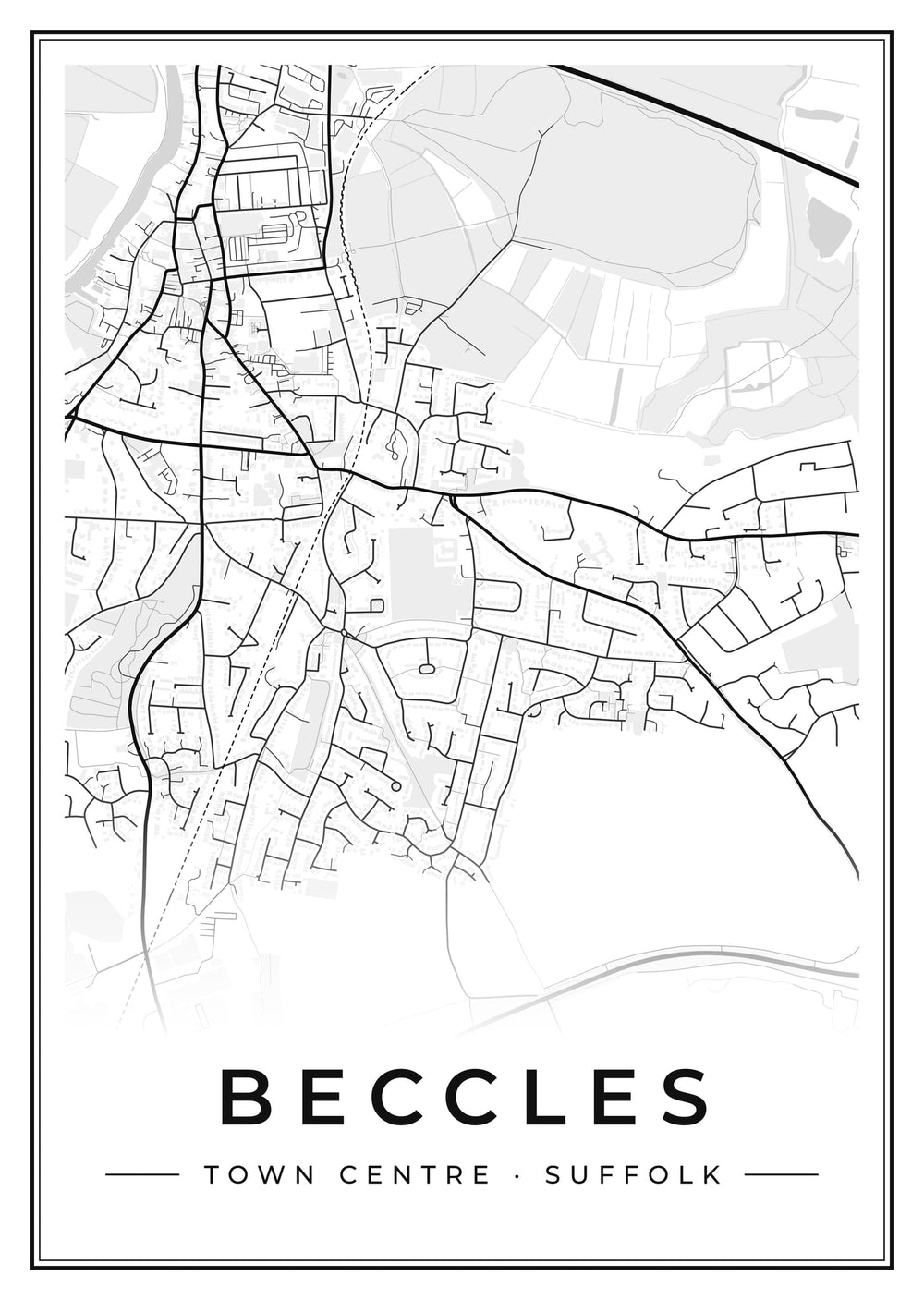Beccles Town Centre Street Map Poster