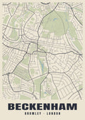 Heritage street map poster of Beckenham, Bromley, London