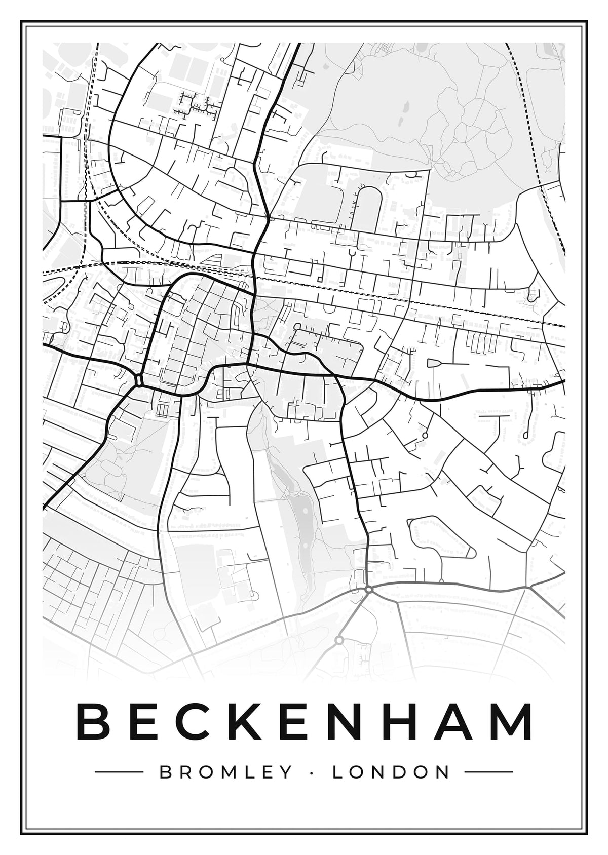 Street map poster of Beckenham, Bromley, London