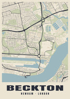 Heritage street map poster of Beckton, Newham, London