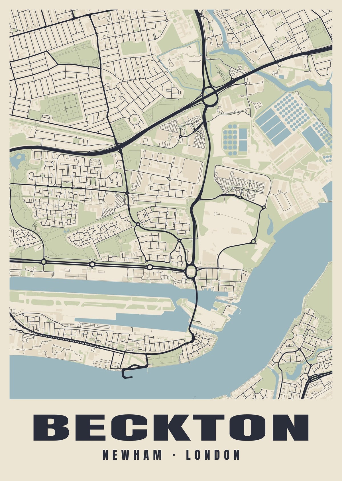 Heritage street map poster of Beckton, Newham, London