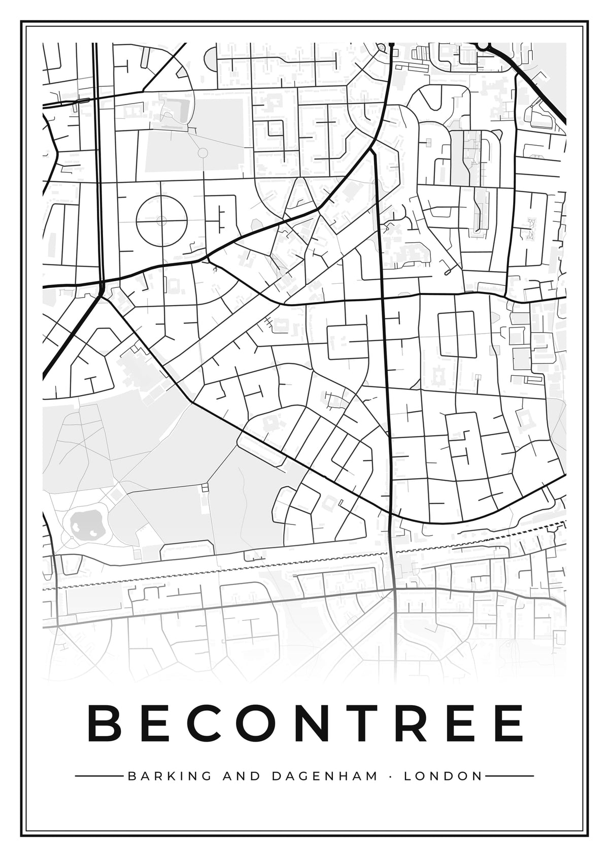 Street map poster of Becontree, Barking and Dagenham, London