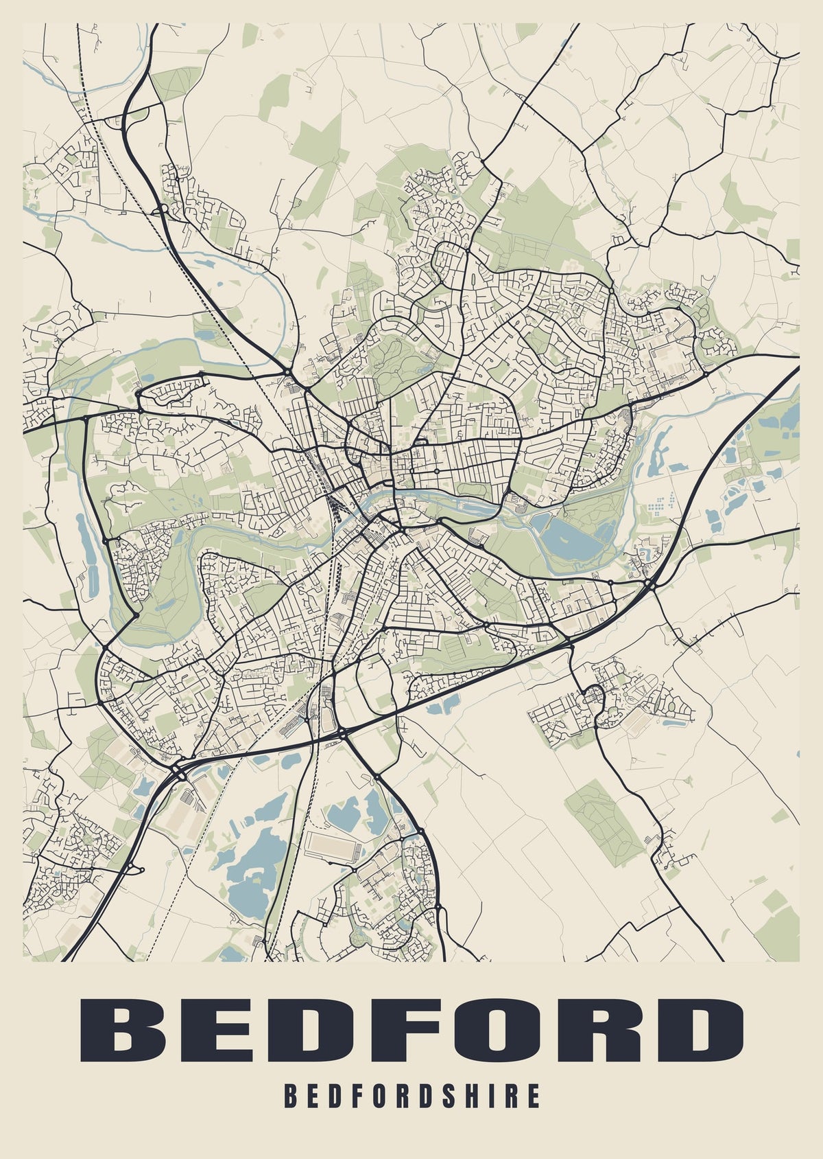Street map poster of Bedford, Bedfordshire
