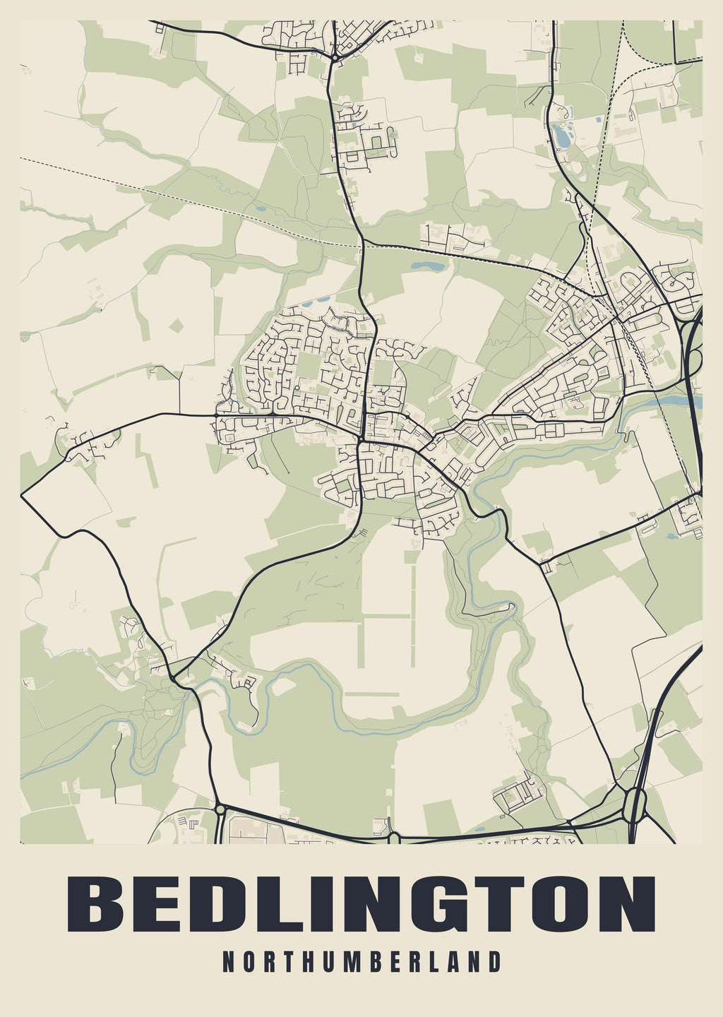 Street map poster of Bedlington, Northumberland