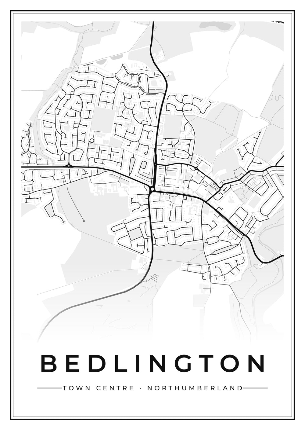 Bedlington Town Centre Street Map Poster