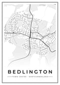 Street map poster of Bedlington town centre, Northumberland