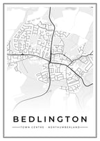 Street map poster of Bedlington town centre, Northumberland