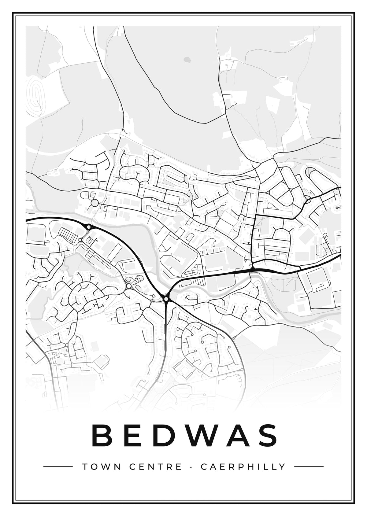Street map poster of Bedwas town centre, Caerphilly