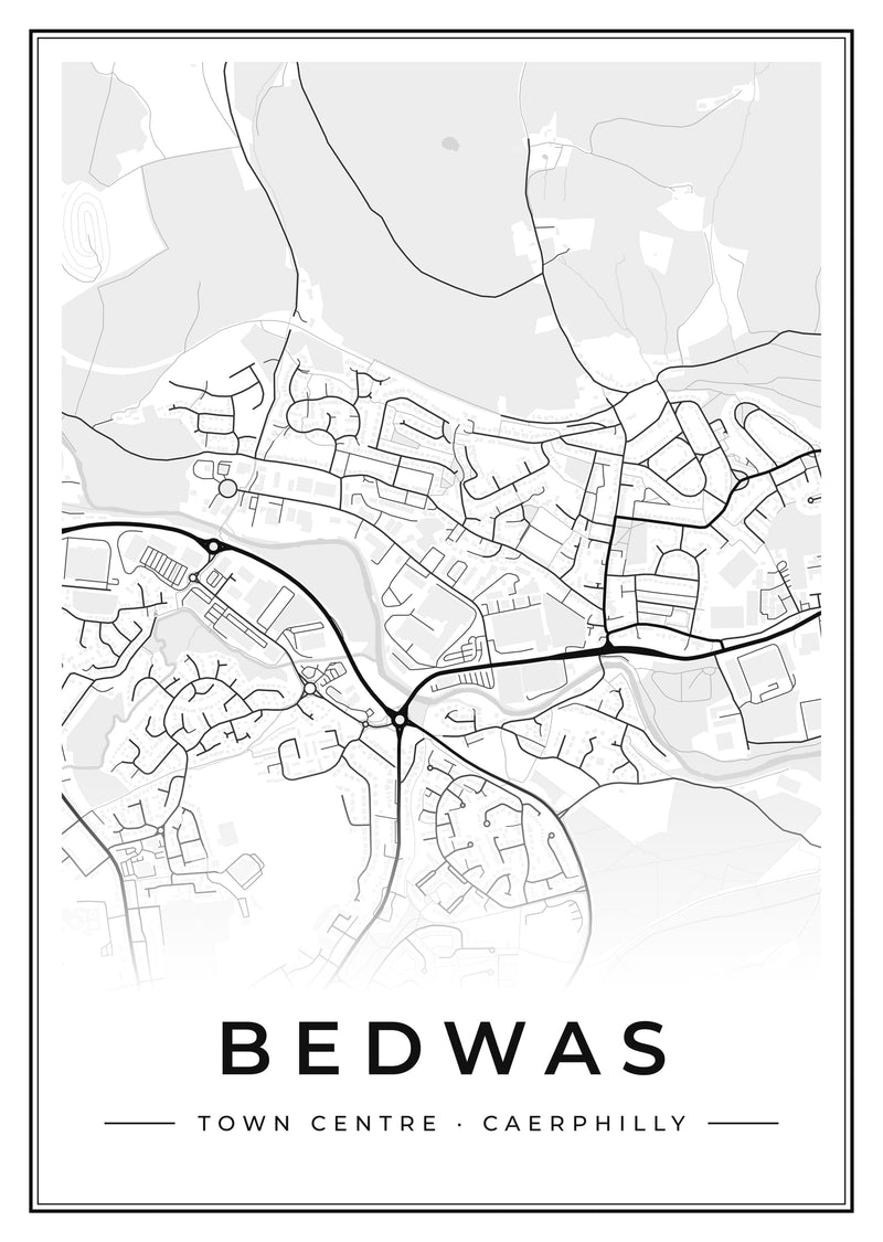 Bedwas Town Centre Street Map Poster