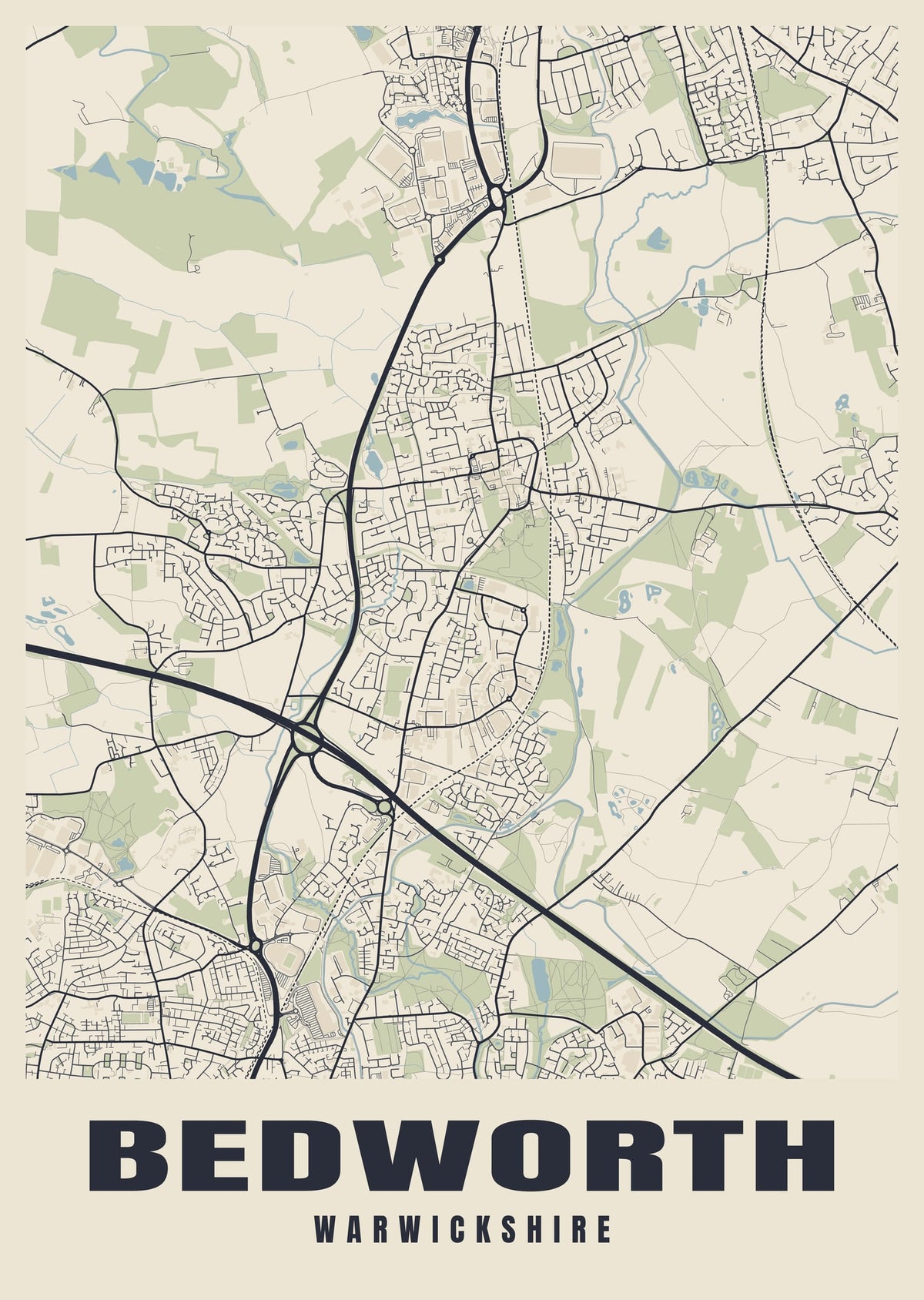 Street map poster of Bedworth, Warwickshire