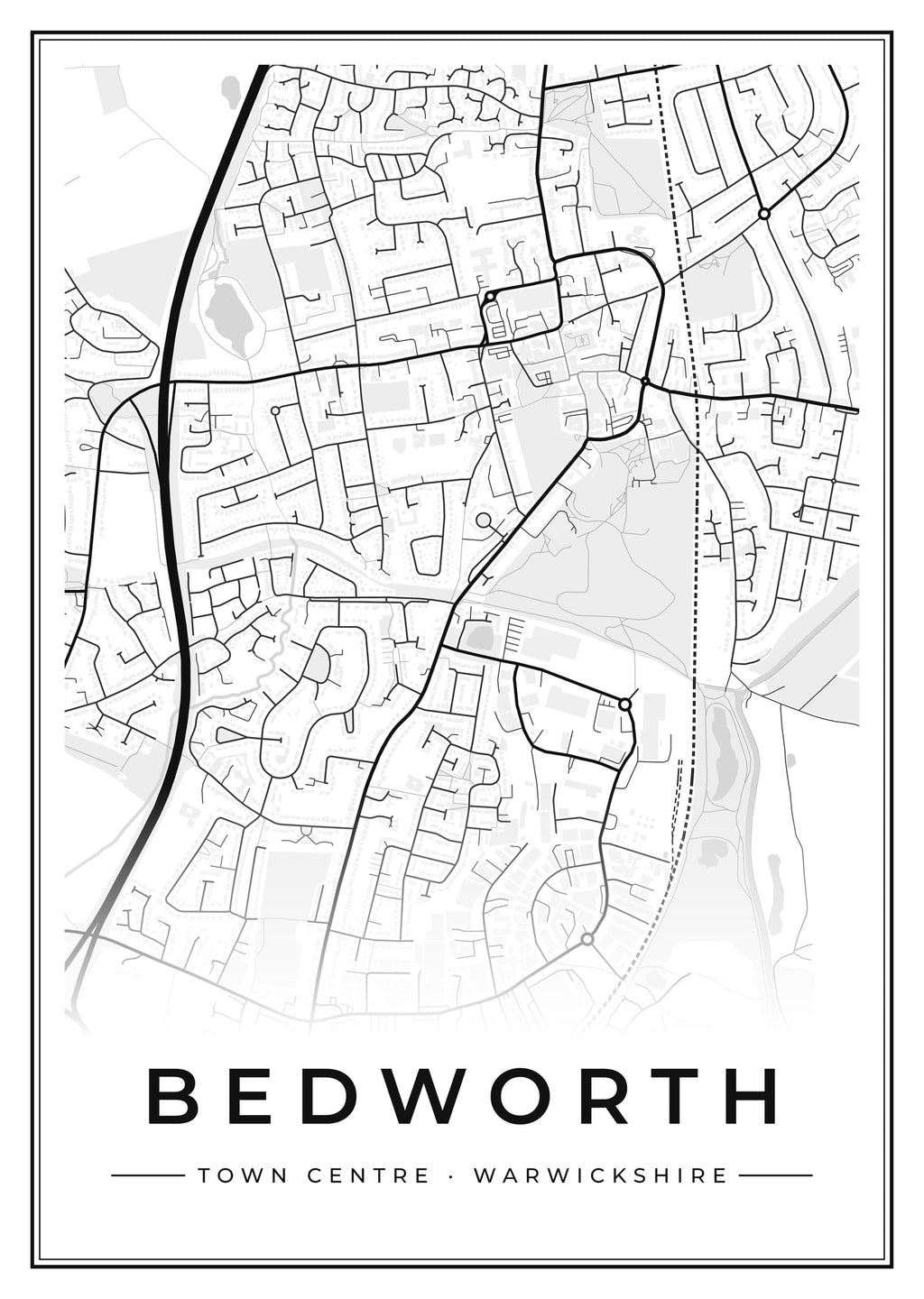 Street map poster of Bedworth town centre, Warwickshire