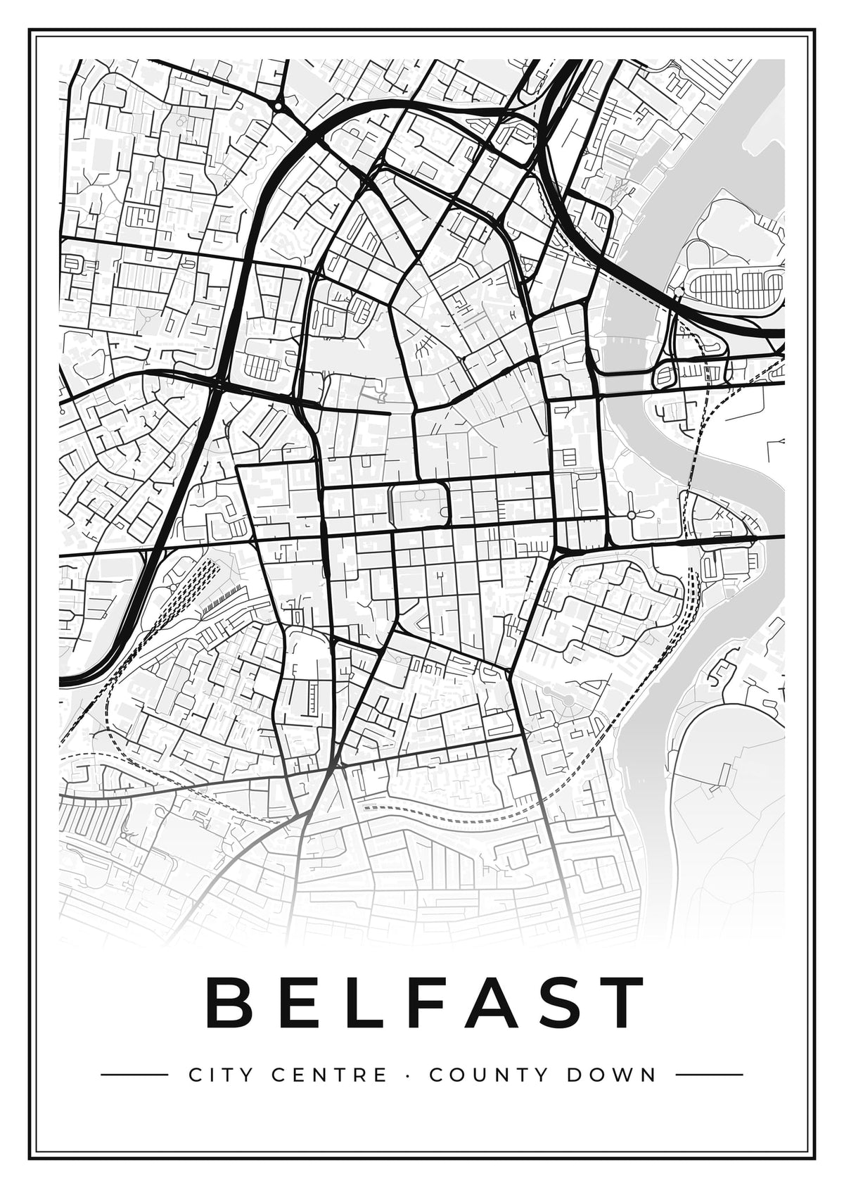 Street map poster of Belfast city centre, County Down