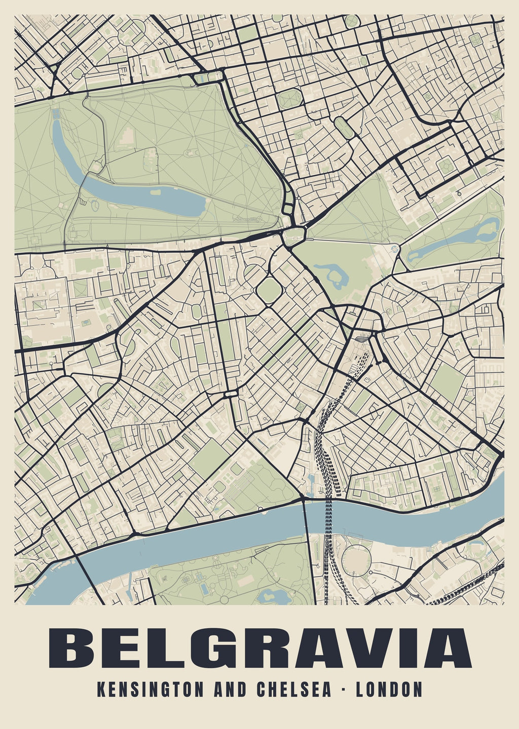 Heritage street map poster of Belgravia, Kensington and Chelsea, London