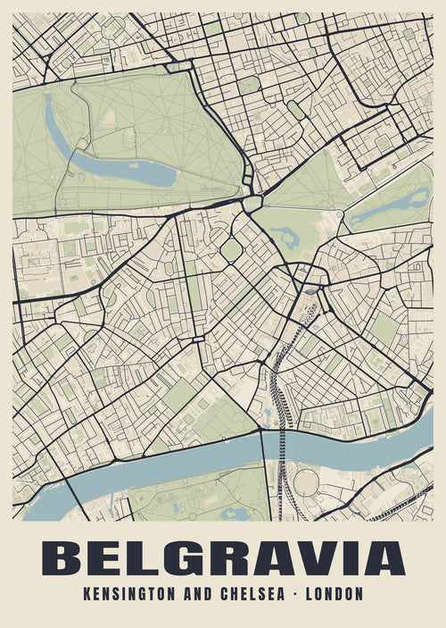Heritage street map poster of Belgravia, Kensington and Chelsea, London