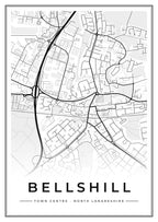 Street map poster of Bellshill town centre, North Lanarkshire