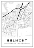 Street map poster of Belmont village centre, County Durham