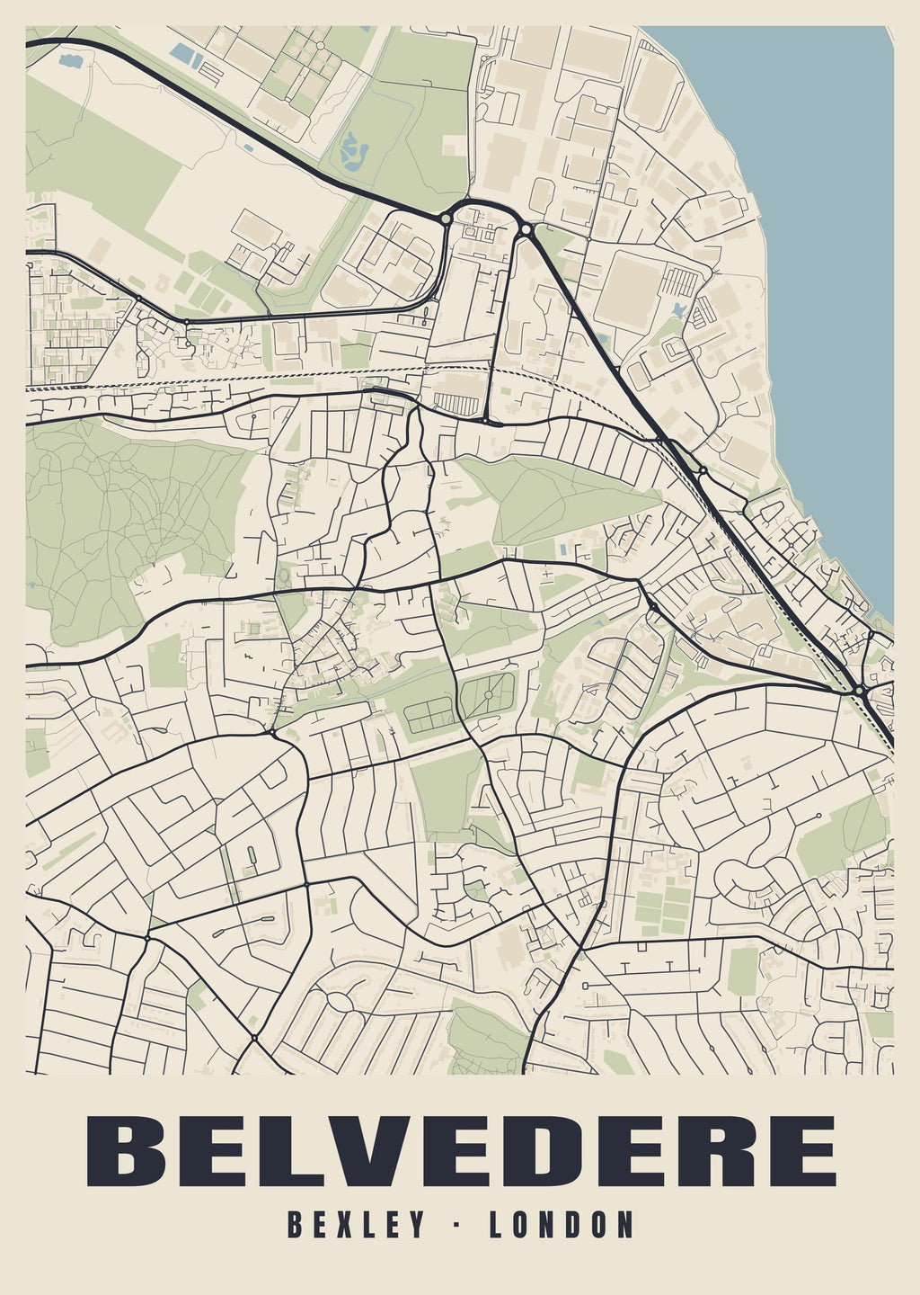 Heritage street map poster of Belvedere, Bexley, London