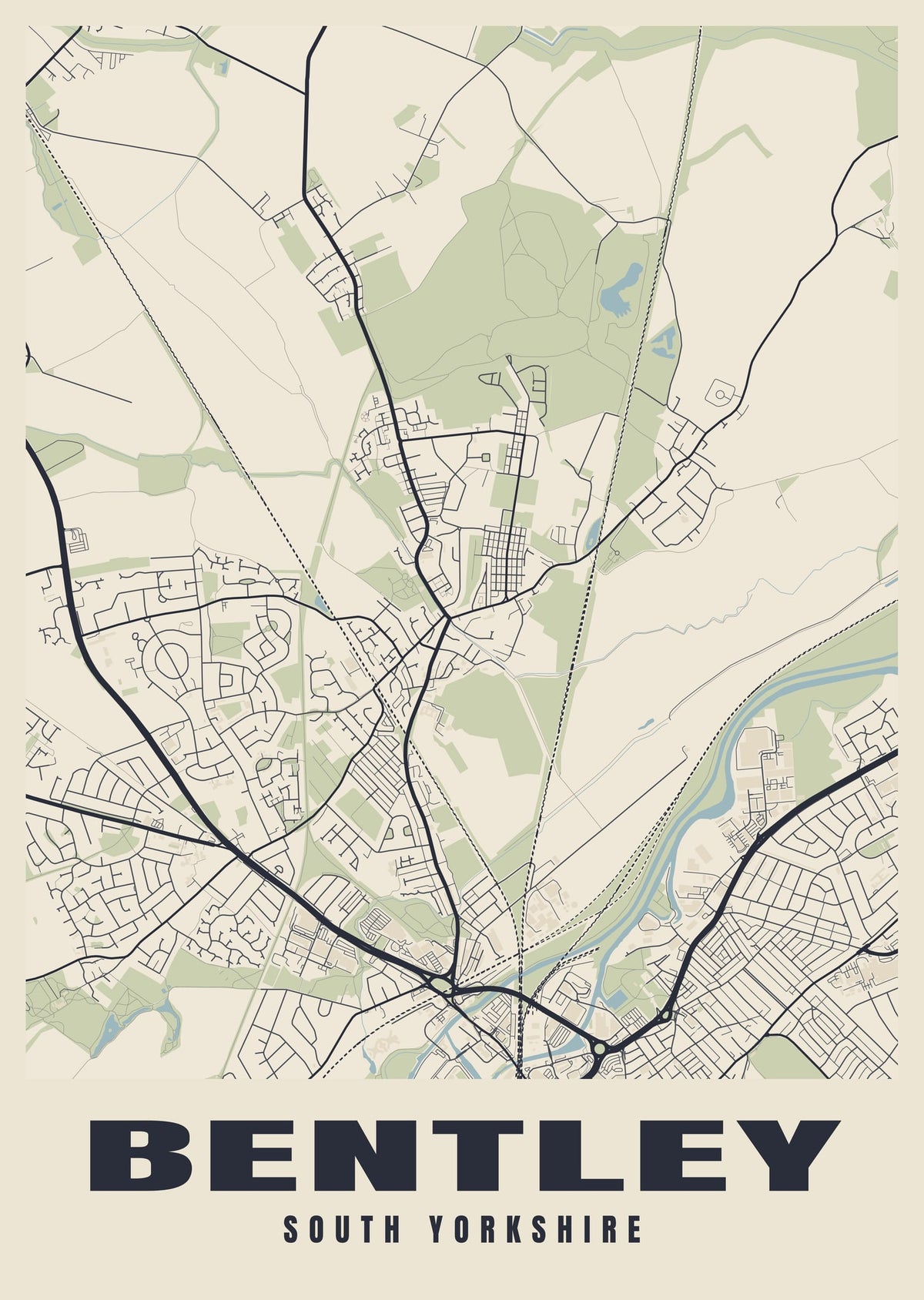 Street map poster of Bentley, South Yorkshire