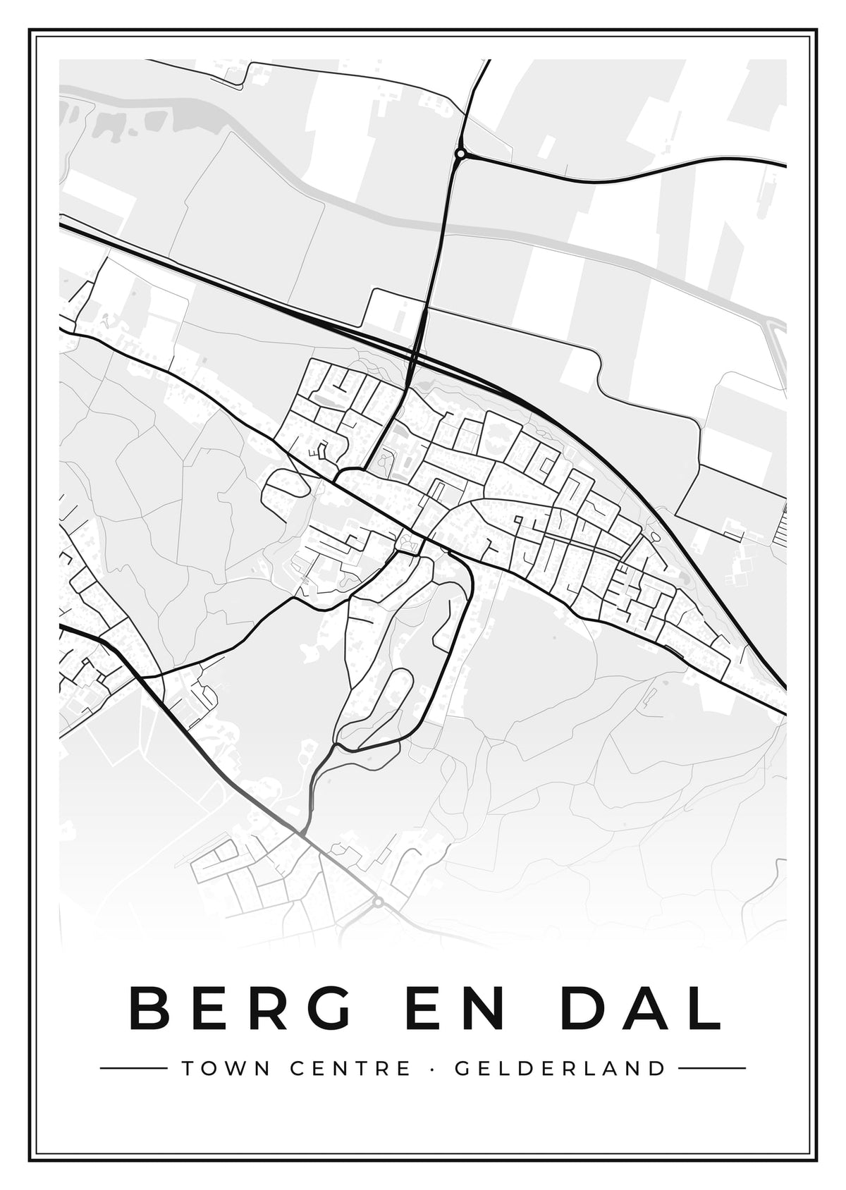 Street map poster of Berg en Dal town centre, Gelderland
