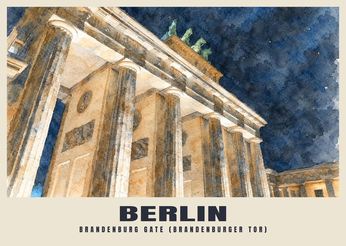 Brandenburg Gate (Brandenburger Tor), Berlin poster, English Watercolour style