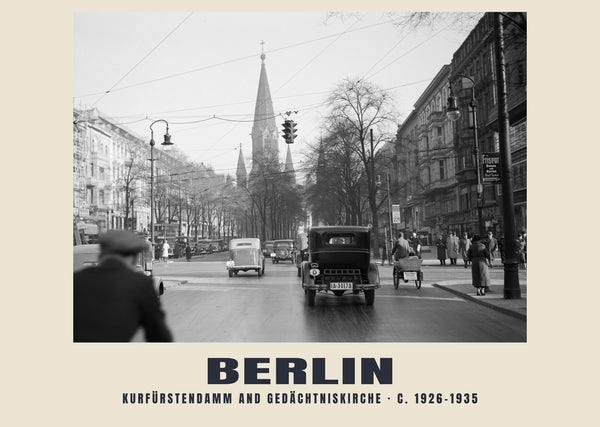 Kurfürstendamm y Gedächtniskirche, Berlin — c. 1926–1935 · Lámina de fotografía histórica