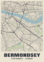Heritage street map poster of Bermondsey, Southwark, London