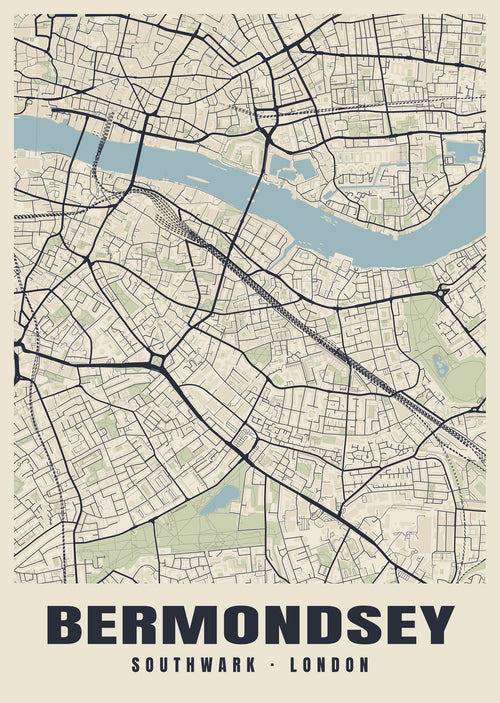 Heritage street map poster of Bermondsey, Southwark, London