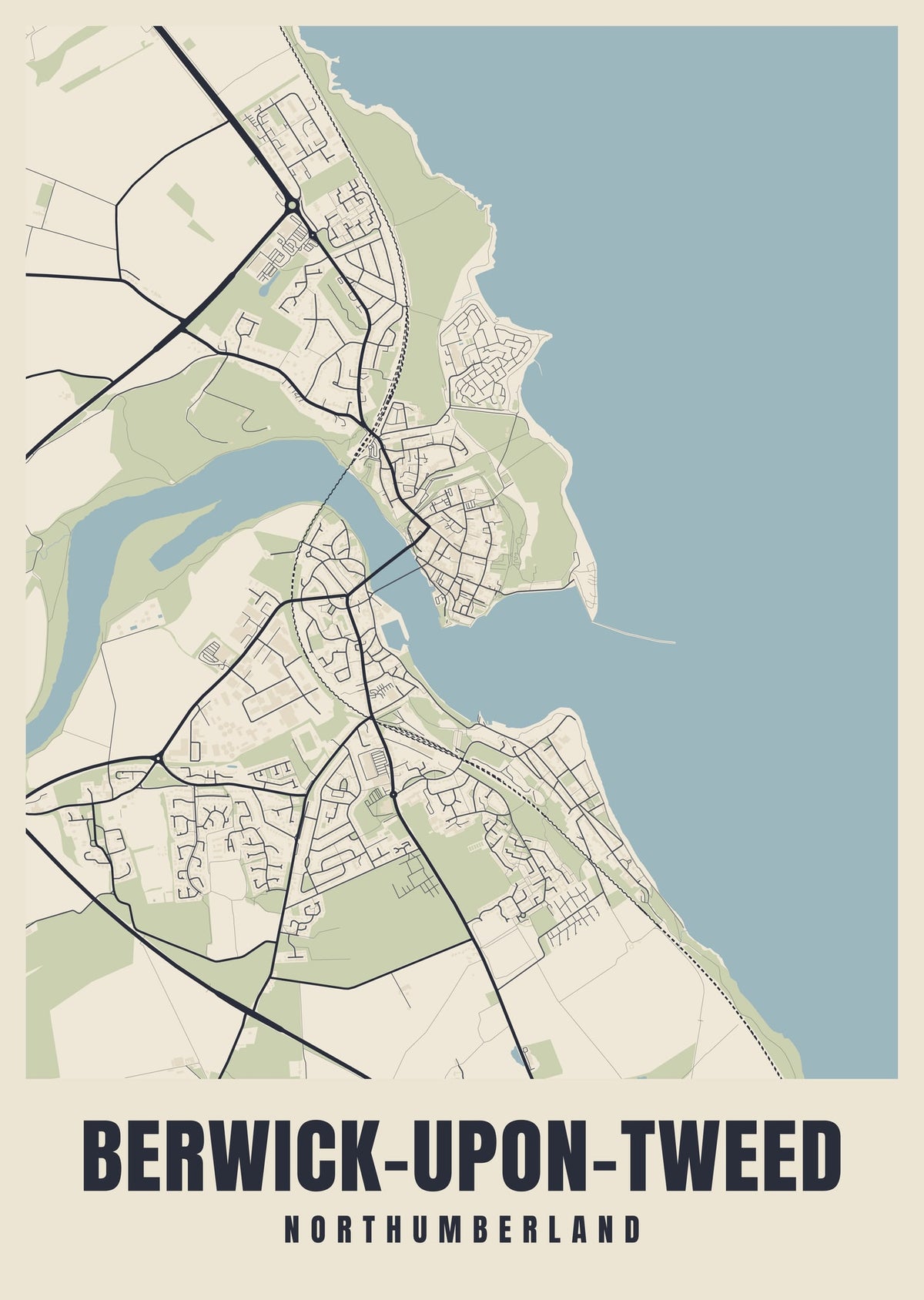 Street map poster of Berwick-upon-Tweed, Northumberland