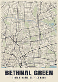 Heritage street map poster of Bethnal Green, Tower Hamlets, London