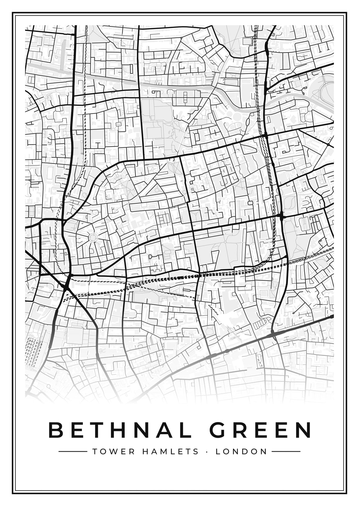 Street map poster of Bethnal Green, Tower Hamlets, London