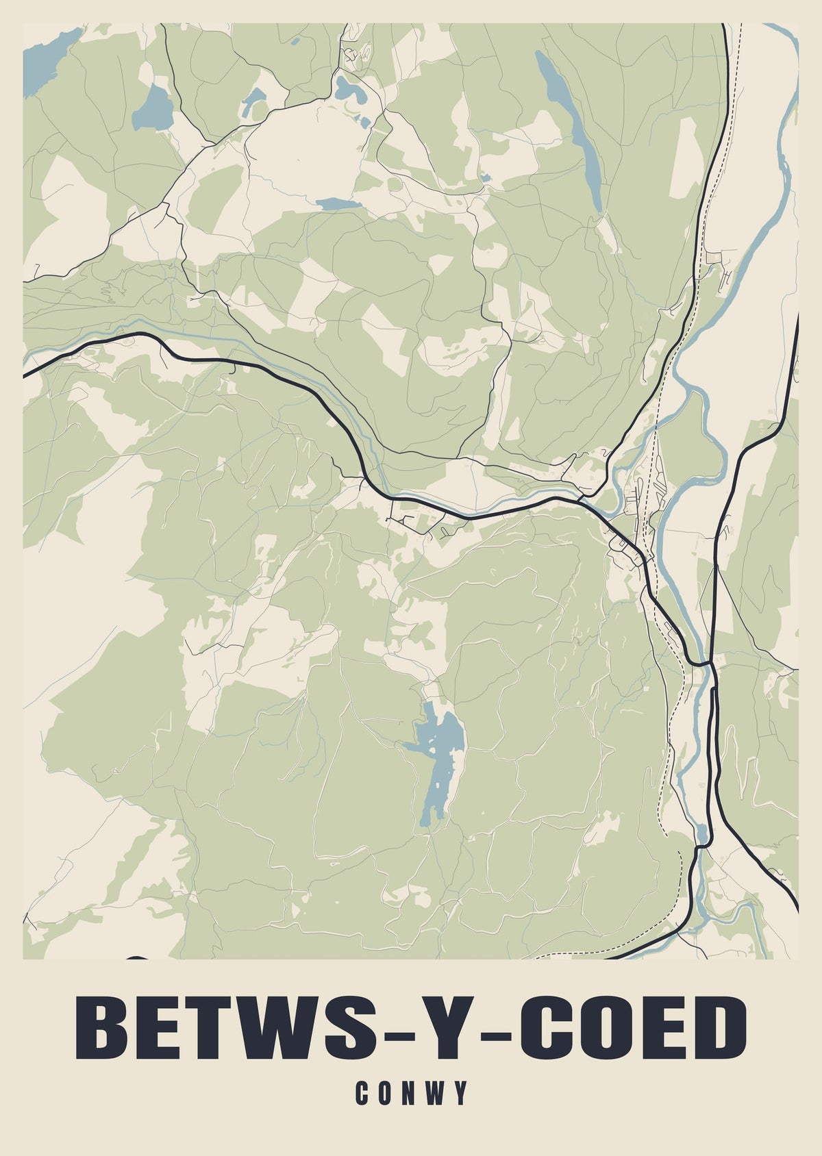 Street map poster of Betws-y-Coed, Conwy